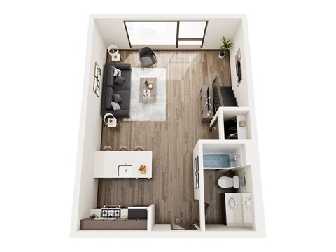 a 1 bedroom floor plan with a bathroom and a living room